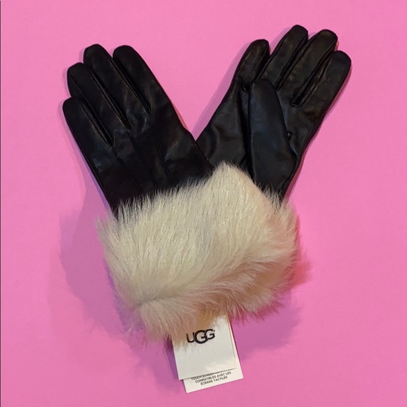 🔥🔥🔥NWT UGG Genuine Sherling Trim Leather Gloves - Picture 2 of 8